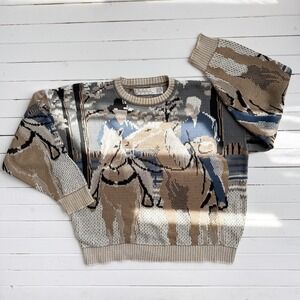 vtg Crossings jockey equestrian‎ horse rider woven cotton sweater